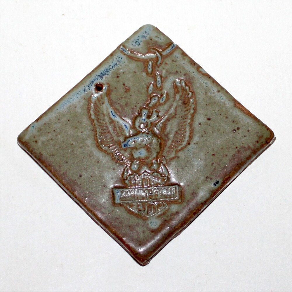 Harley Davidson tile handmade square green blue brown keychain 2005 biker decor